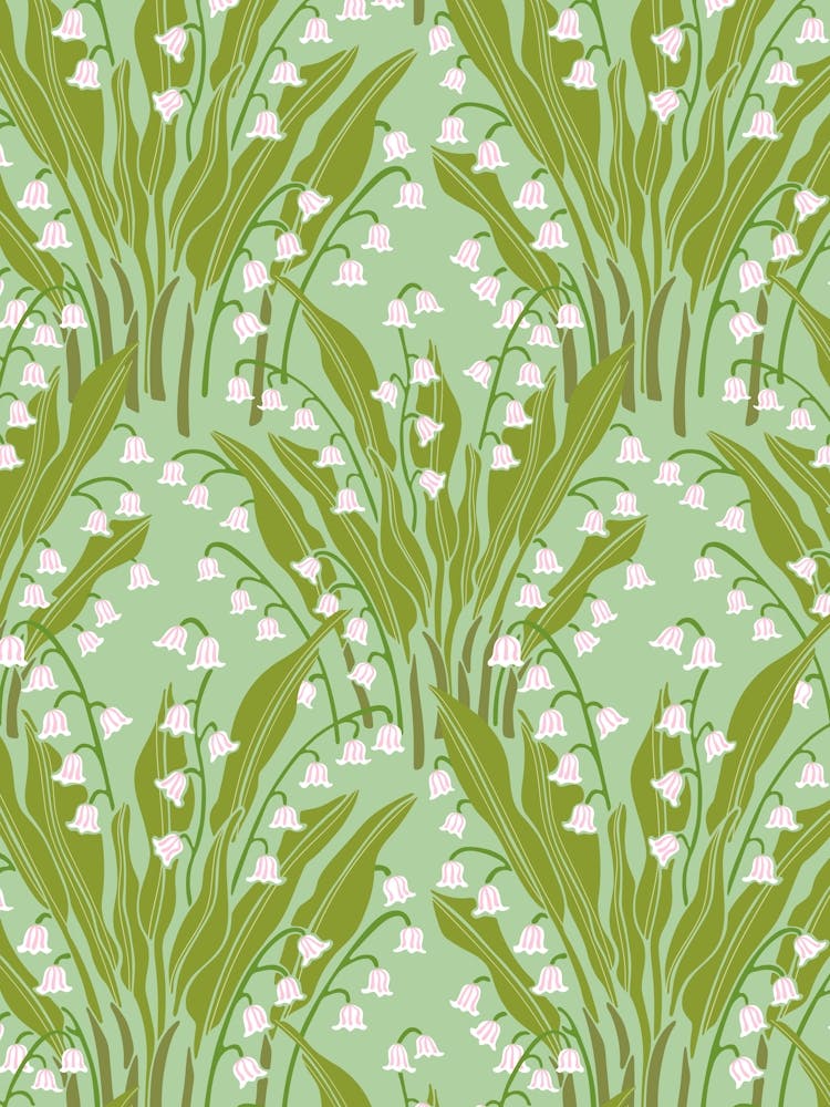 LILY OF THE VALLEY Delicate Garden Floral Botanical in Spring Green White Pink