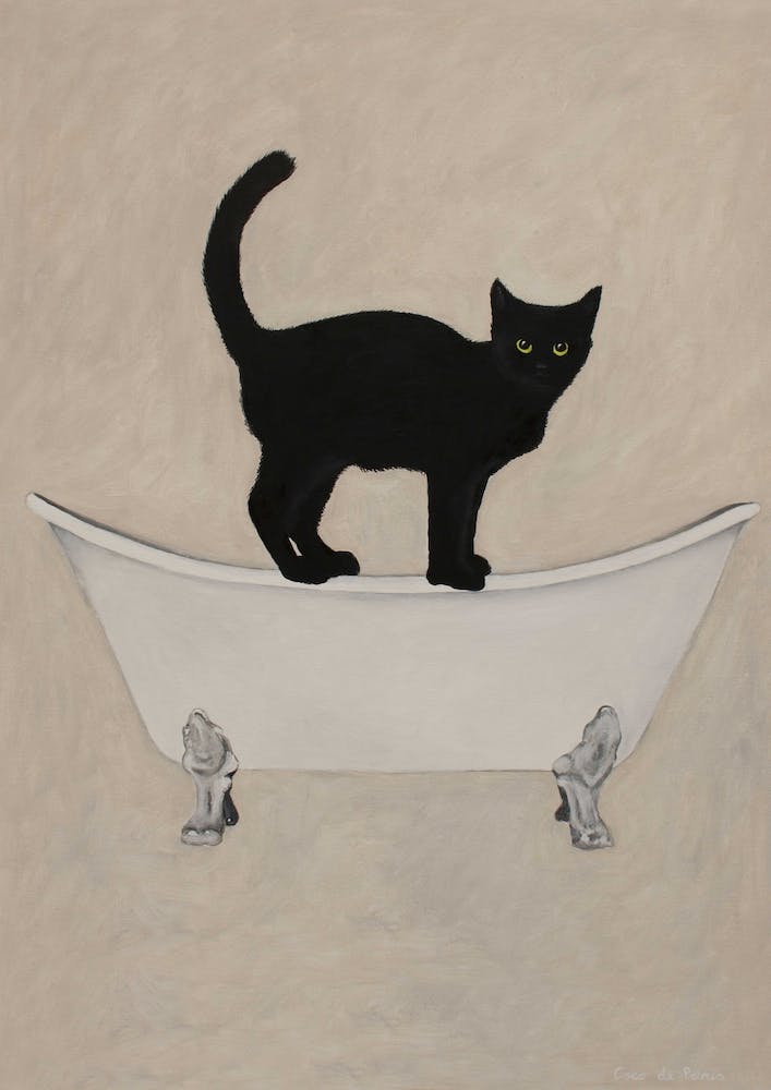 Black Cat On Bathtub Brown & Black Bathroom
