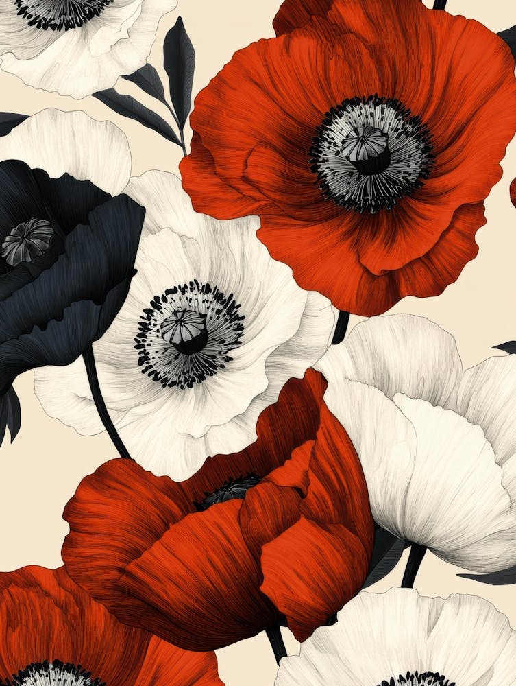 Coquelicots Rouges Et Blancs
