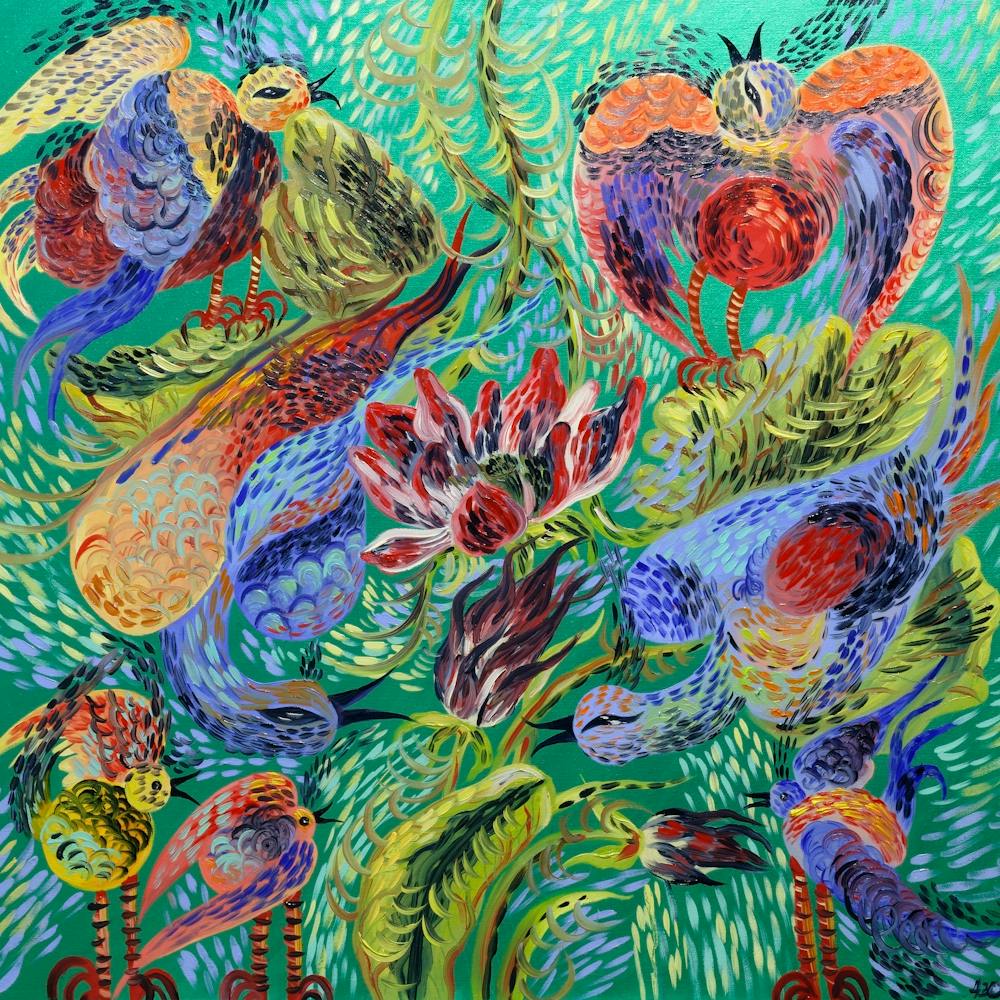 Peinture à l'huile de fleurs fantastiques et lumineuses