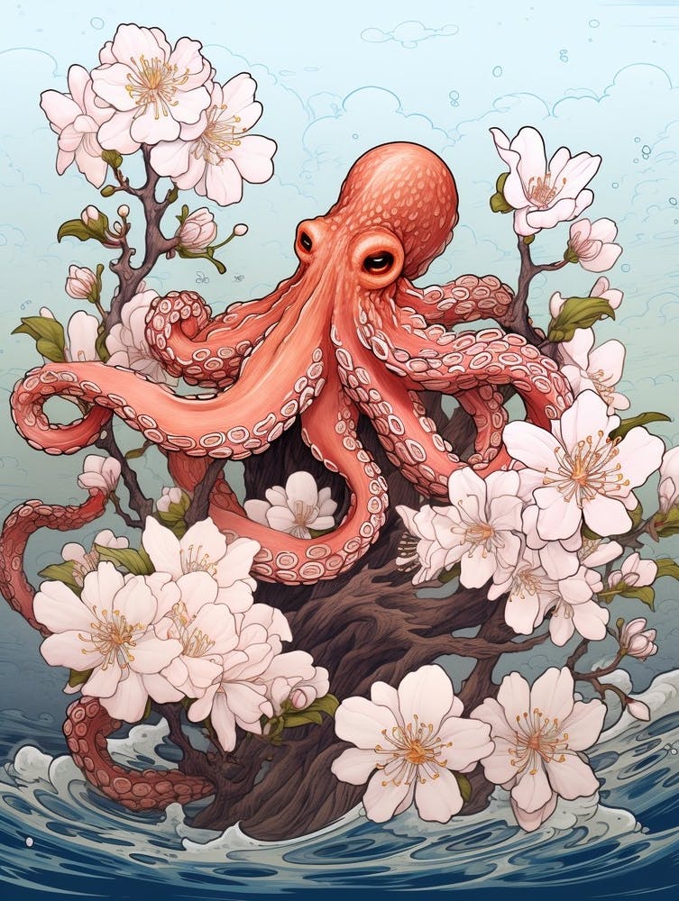 Common Octopus Japanese Style Illustration 3
