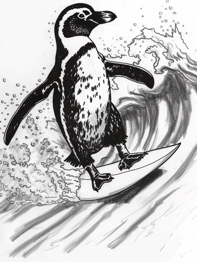 African Penguin Surfing Waves 3