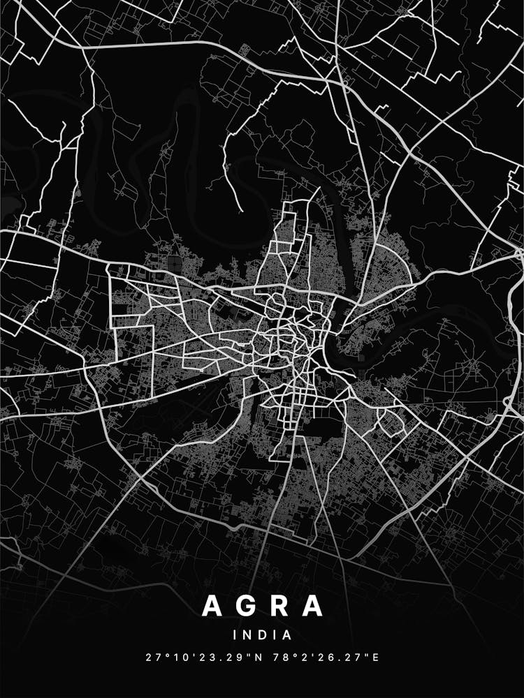 Agra India Black Map 1