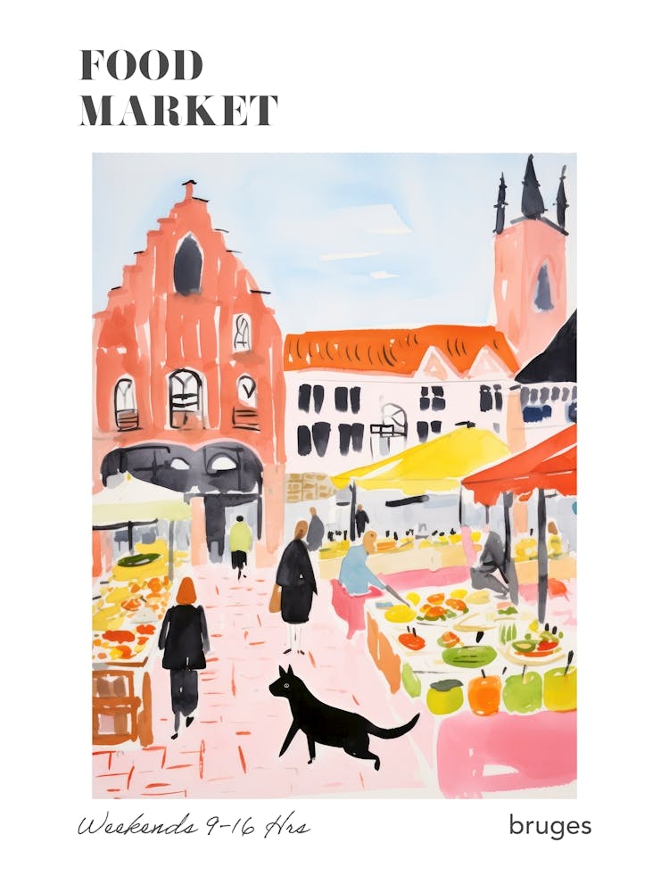 The Food Market In Bruges 1 Illustration Poster