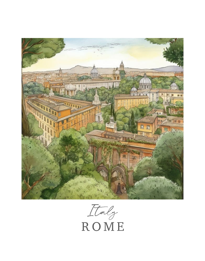 Italy, Rome Storybook 5 Travel Poster Watercolour