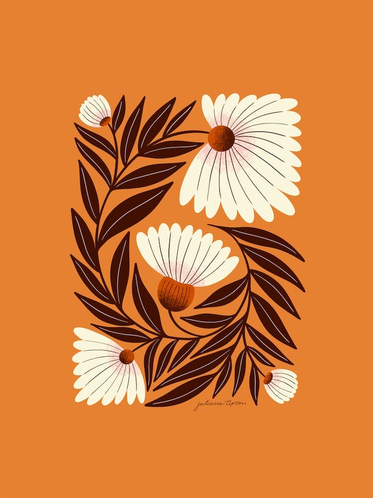 Burnt Orange Modern Daisies 1
