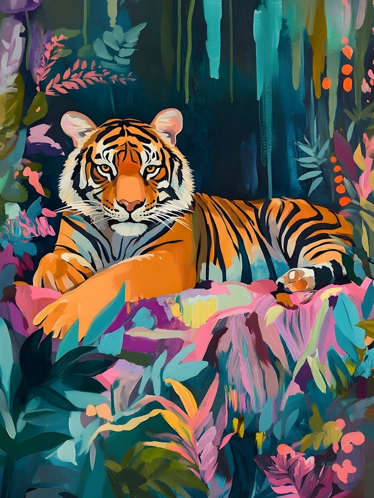 Tiger In The Jungle, Colorful Tiger Wall Art