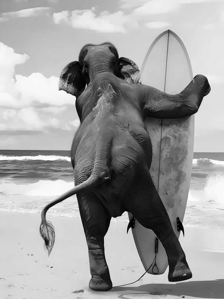Elephant On Surfboard