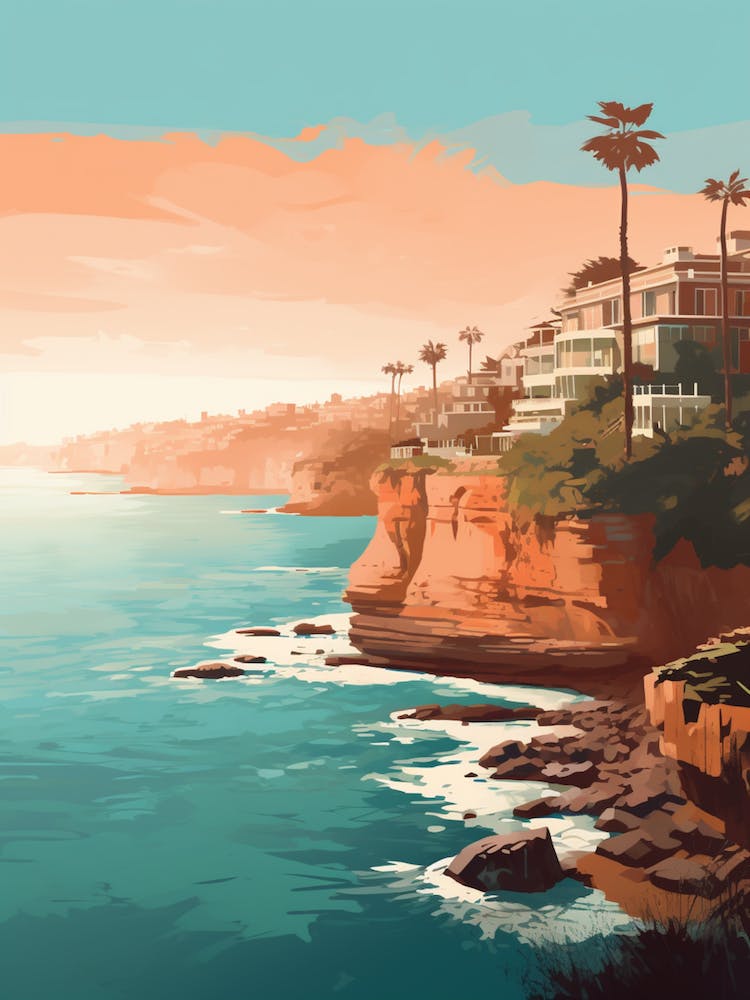 La Jolla Cove San Diego California Mediterranean Style Illustration 1