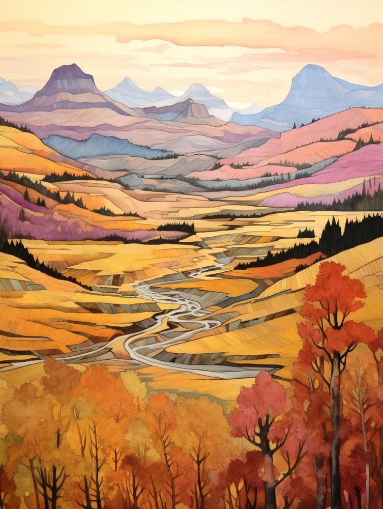 Autumn National Park Painting Glacier National Park Montana Usa 3