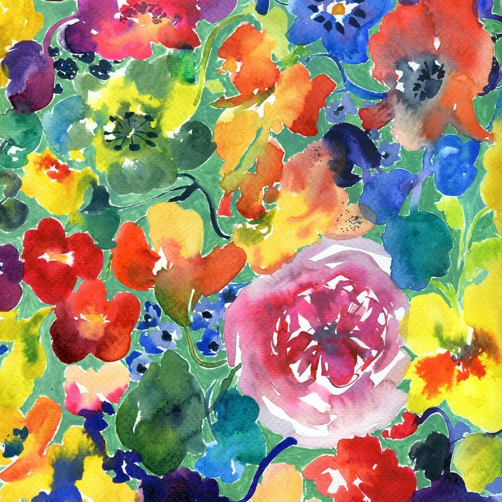 Watercolor Flowers with Turquoise