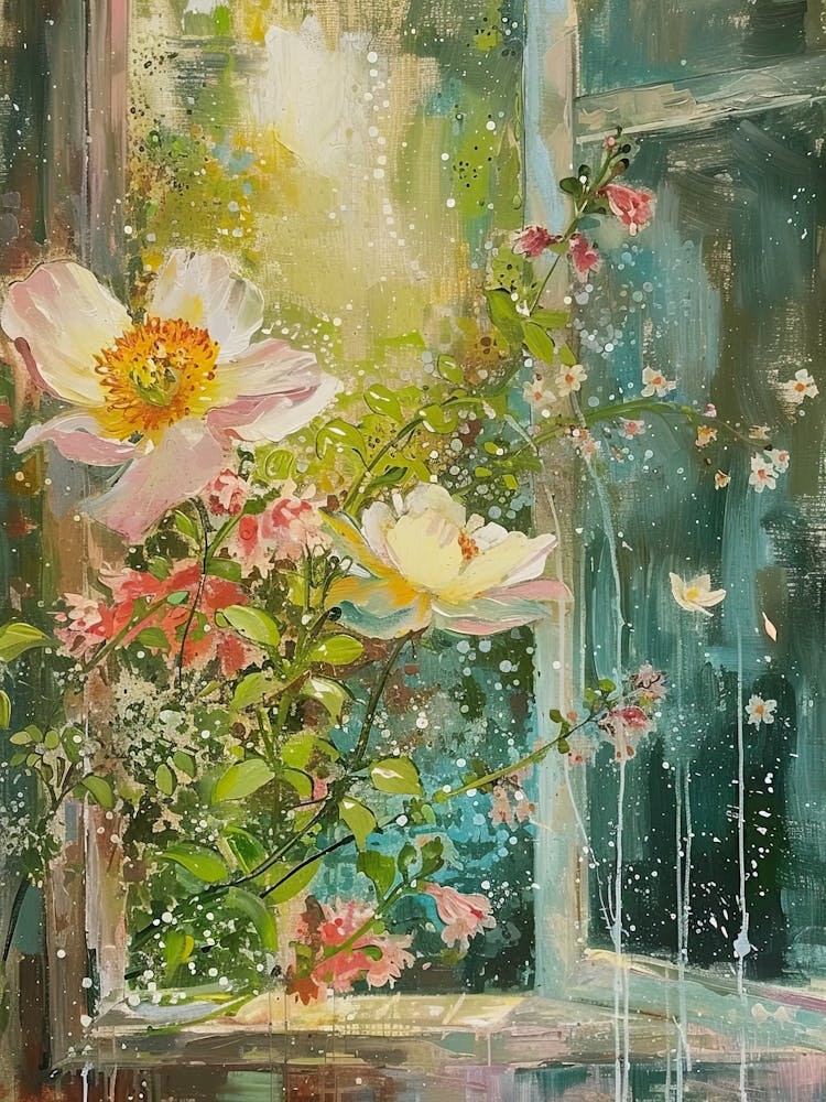 Carnation Flowers On A Cottage Window 2