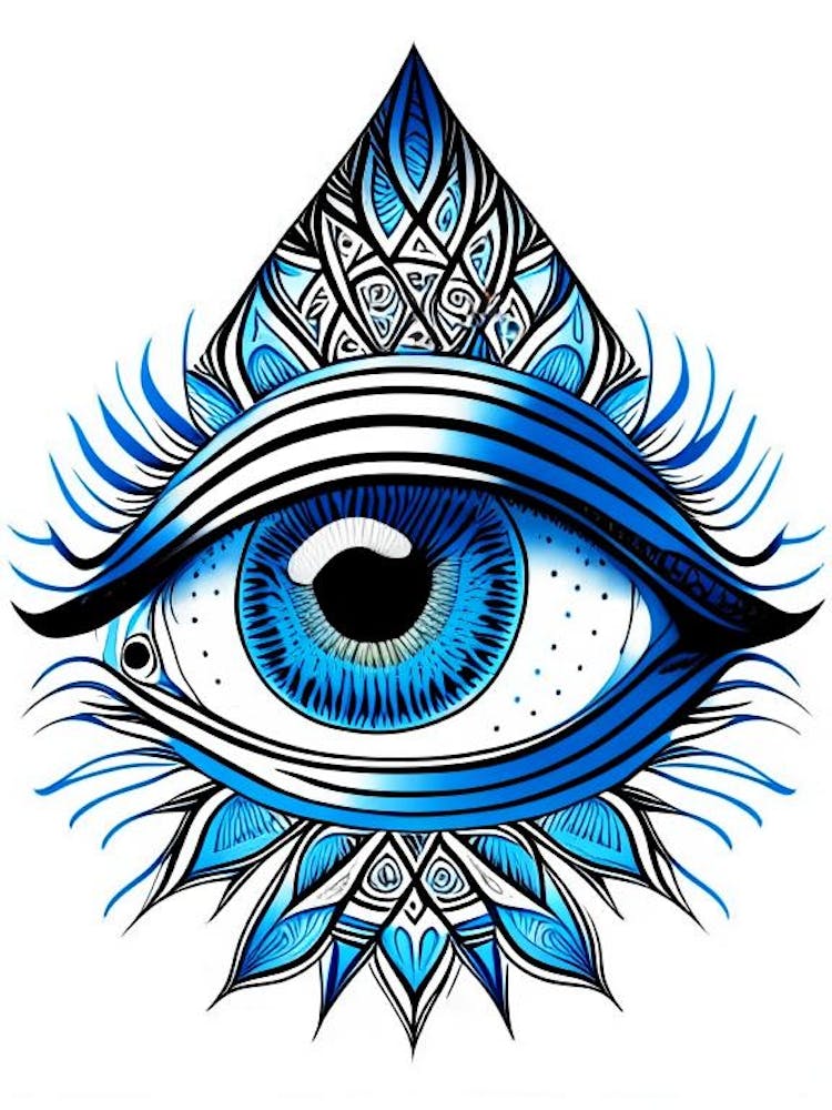 Psychedelic Eye, Symbol, Third Eye Blue & White 8