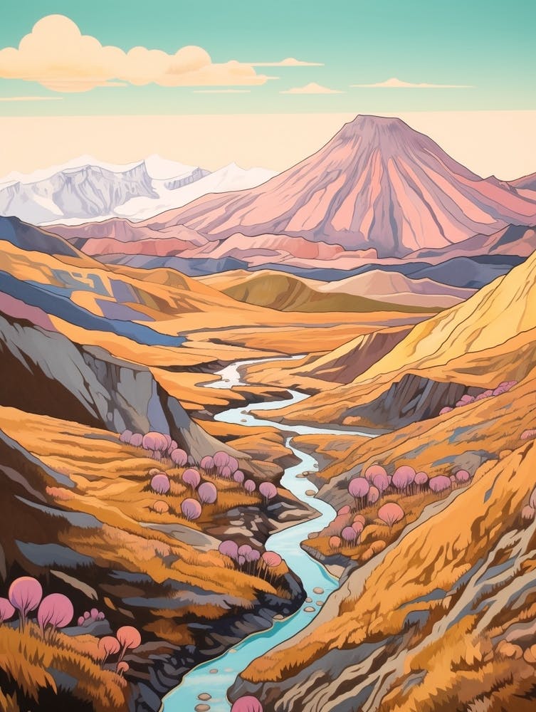 Tongariro Alpine Crossing New Zealand 4 Hike Illustration