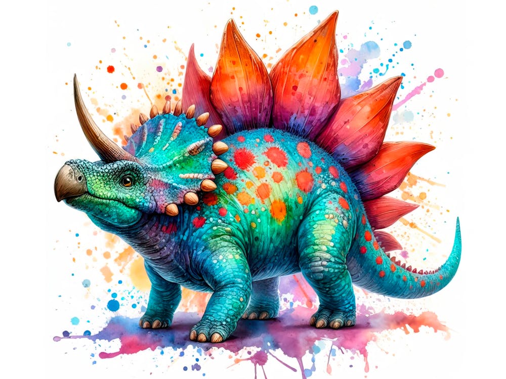 Triceratops dinosaur in watercolor