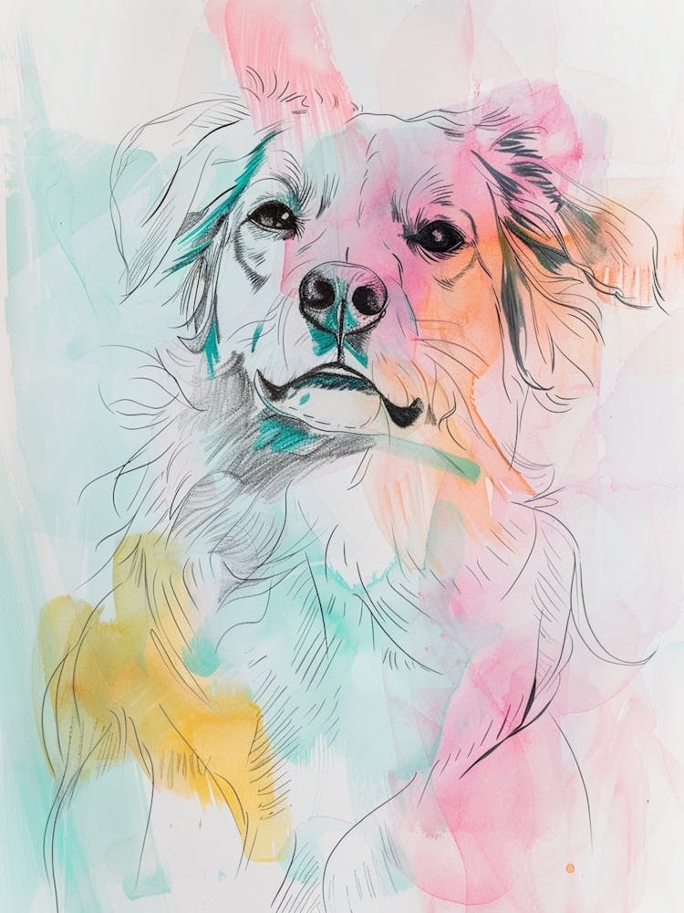 Pastel Nederlandse Kooikerhondje Dog Line Illustration 2