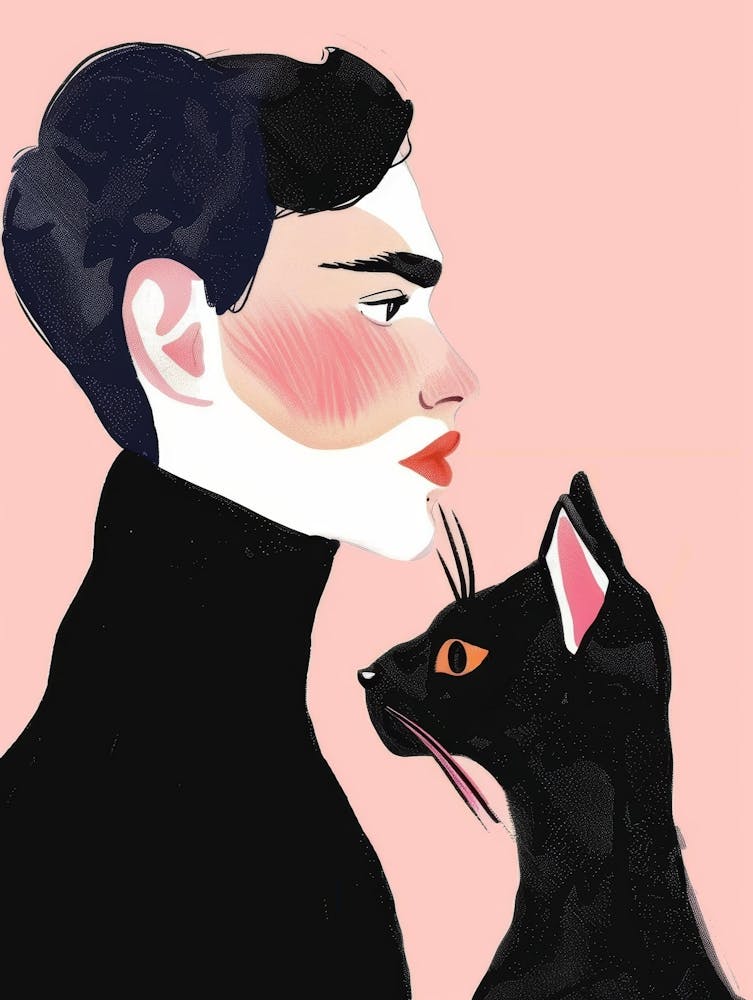 Illustration Of A Woman With A Cat 1