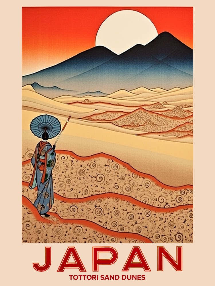 Tottori Sand Dunes, Visit Japan Vintage Travel Art 3