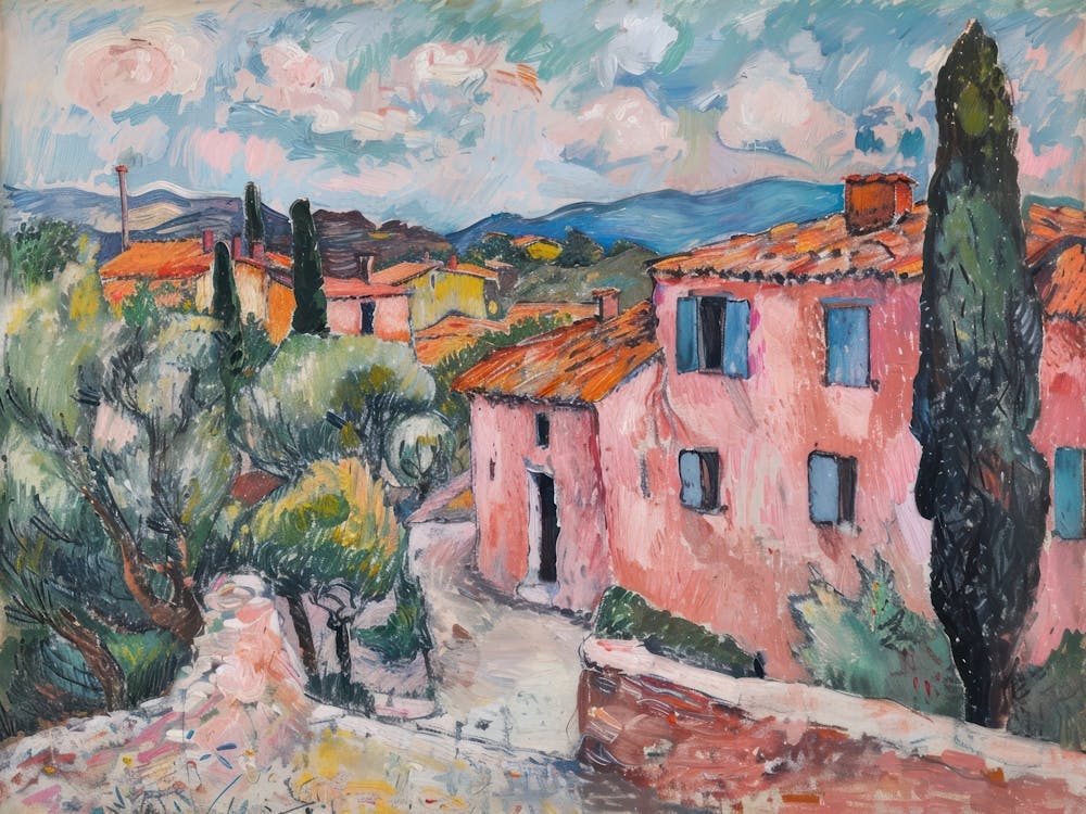 Pink Rustic Charm Painting Inspired By Paul Cezanne