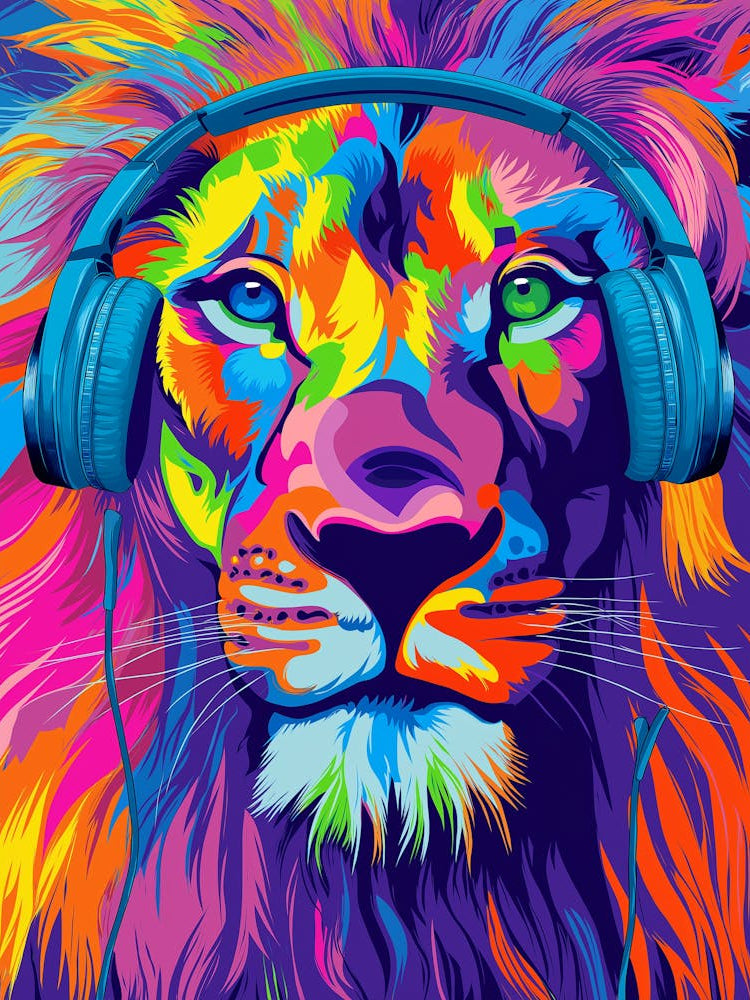 Earphone Animal Lion Gaming Funky Painting