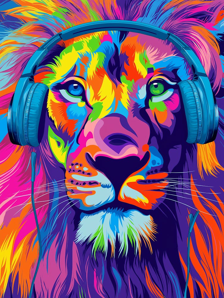 Earphone Animal Lion Gaming Funky Painting