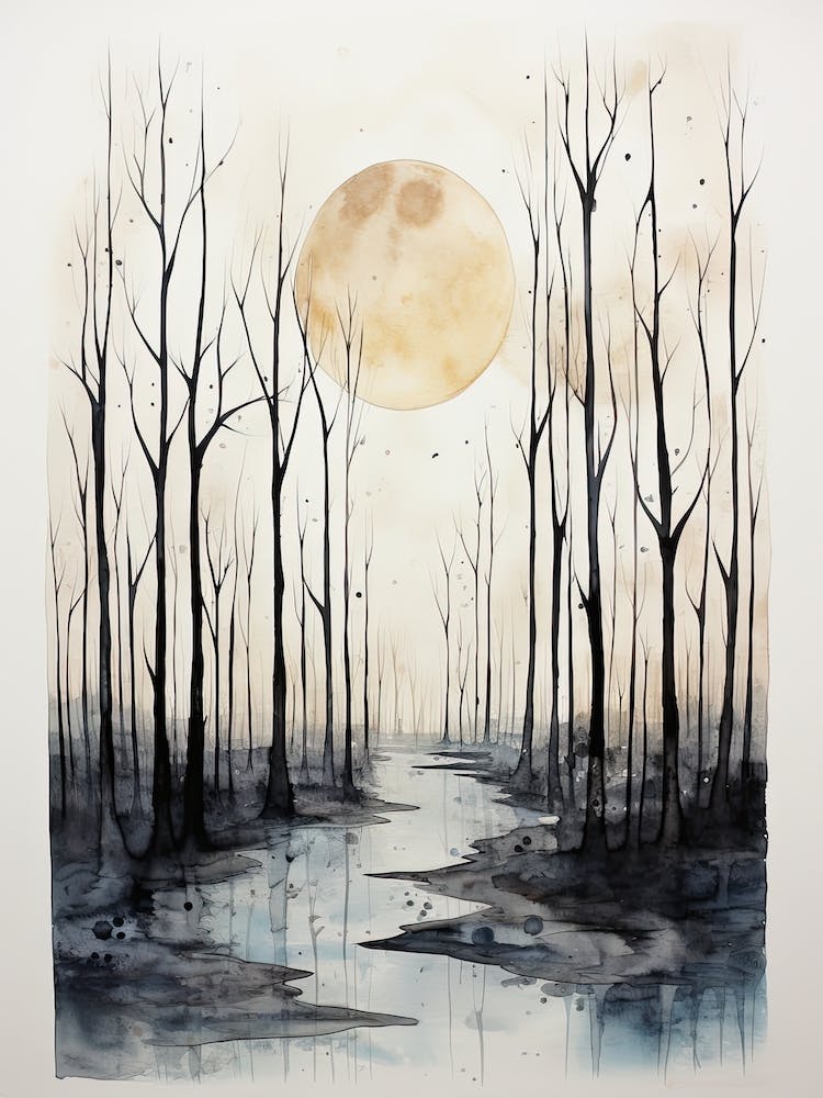 Watercolour Painting Of Crooked Forest   Poland 2