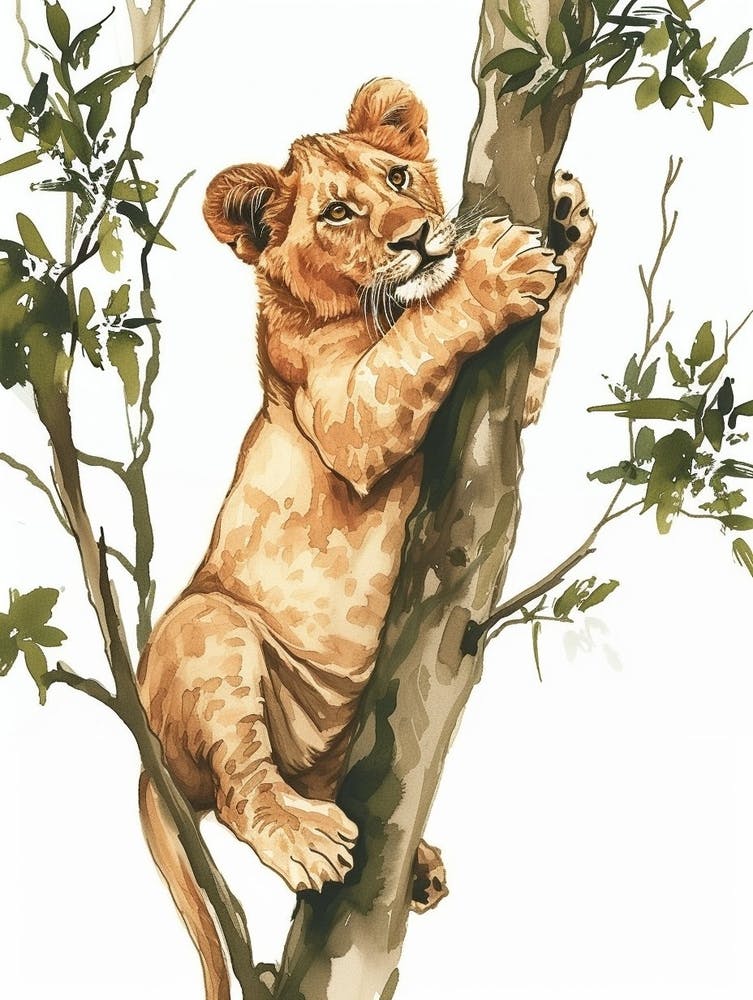 Barbary Lion Crossing A River Clipart 3