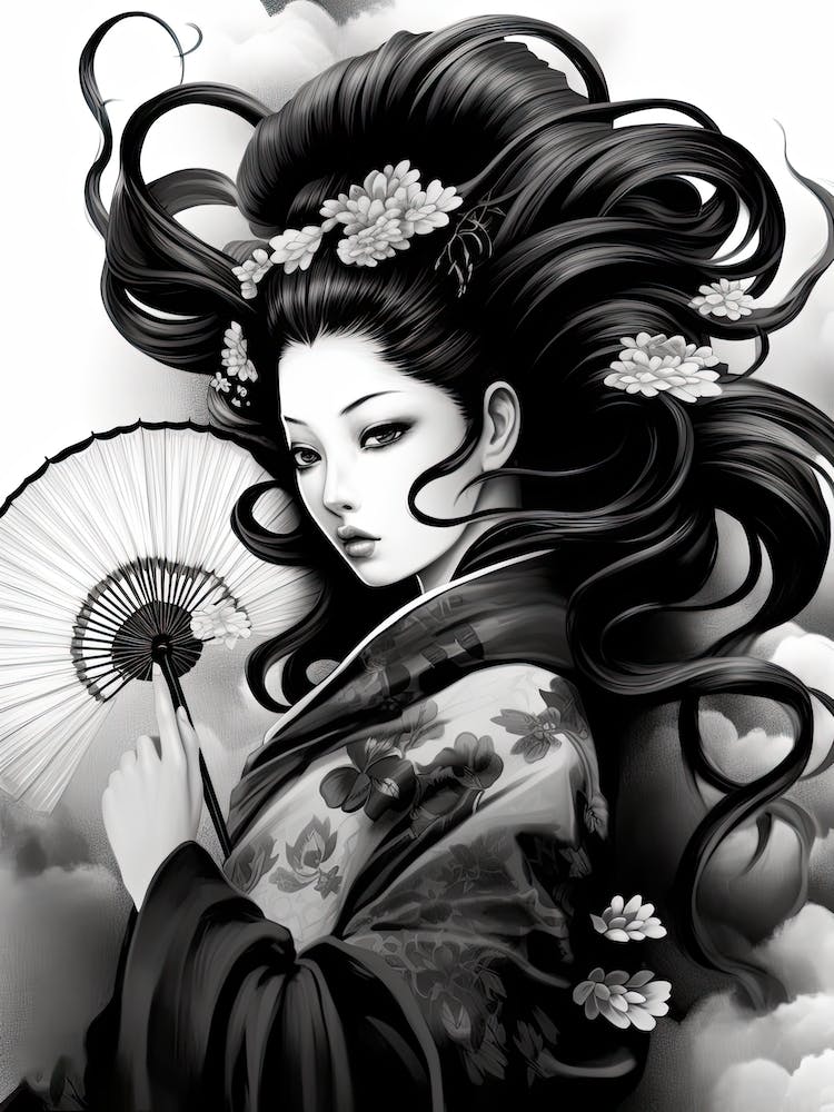 Geisha Black And White Anime Style  2