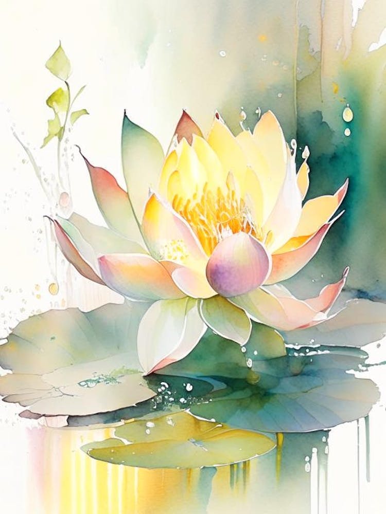 Lotus Flower In Garden Storybook Watercolour 6