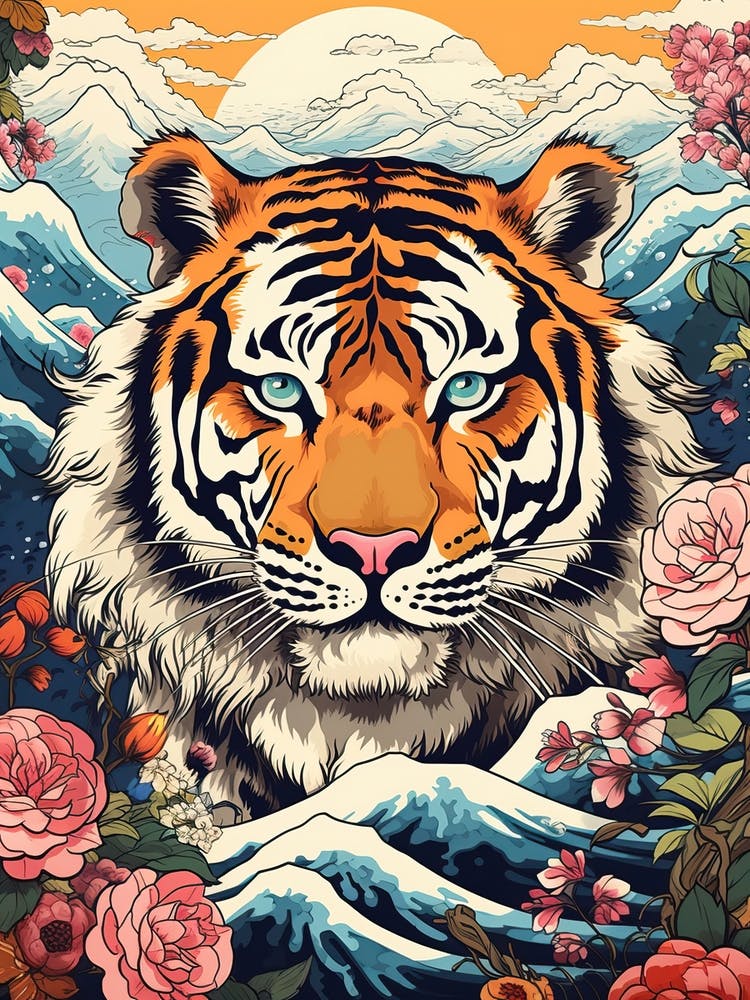 Tiger Animal Drawing In The Style Of Ukiyo E 1
