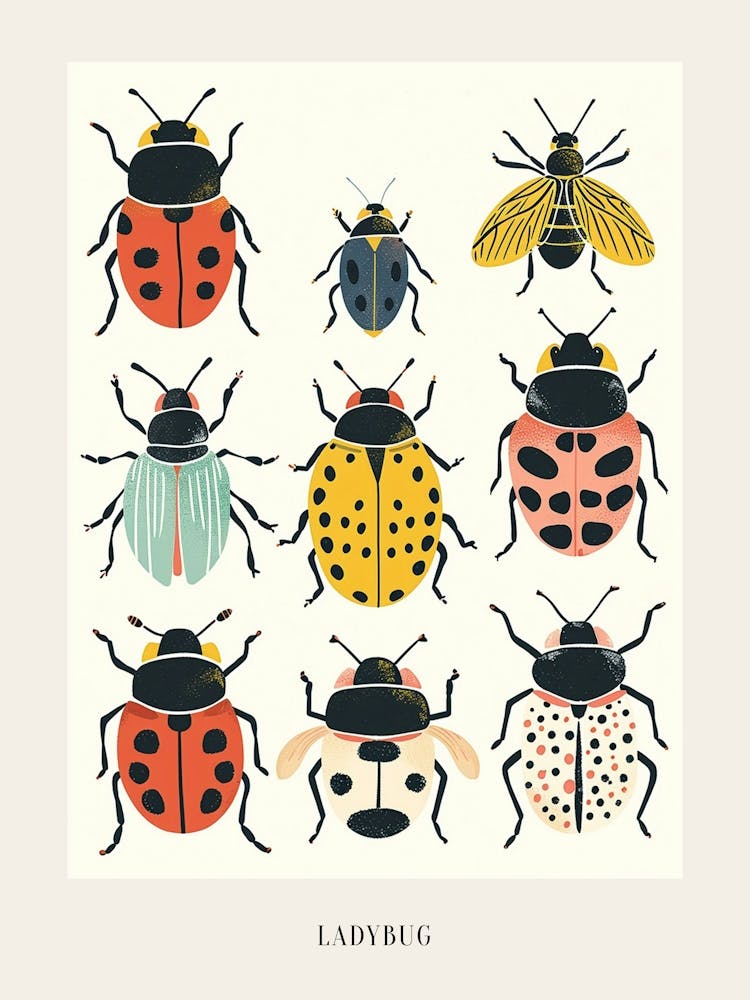 Colourful Insect Illustration Ladybug 14 Poster