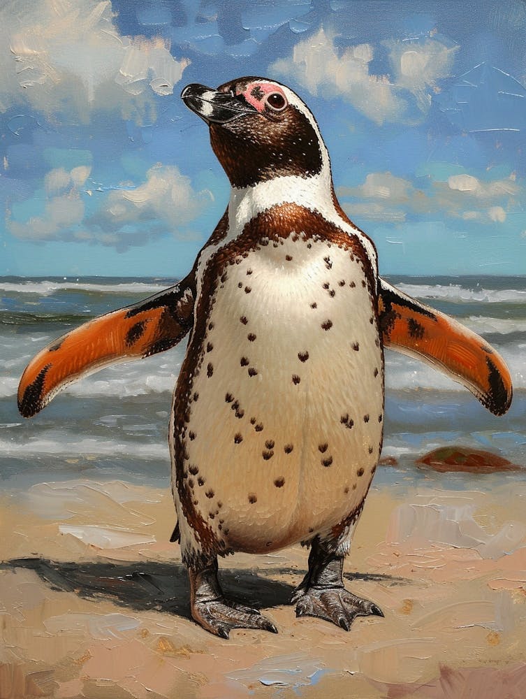 African Penguin Saunders Island Oil Painting 4