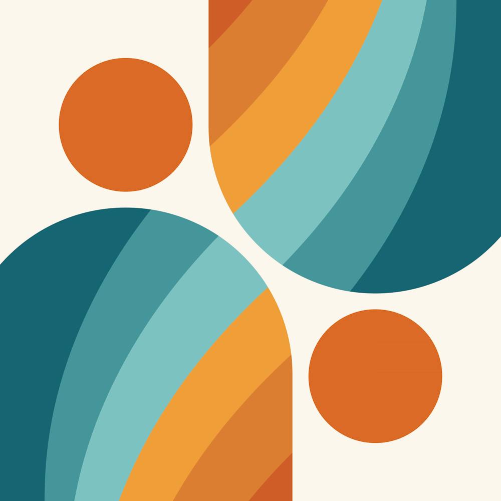Mid Century Modern Geometrischer Bogen A2 in Salbeigrün Türkis Orange 02