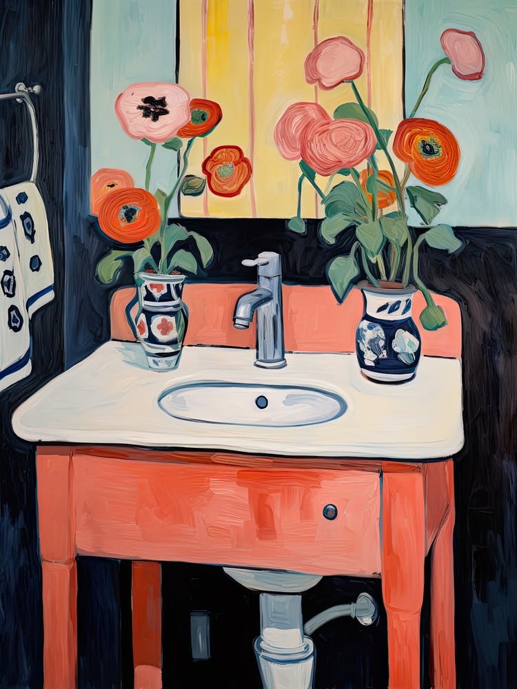 Bathroom Vanity Painting With A Ranunculus Bouquet 4