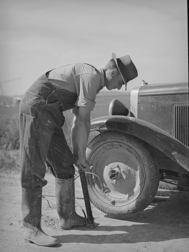 Ray Halstead, Fsa (Farm Security Administration) Rehabilitation Borrower, Pumping Up A Tire