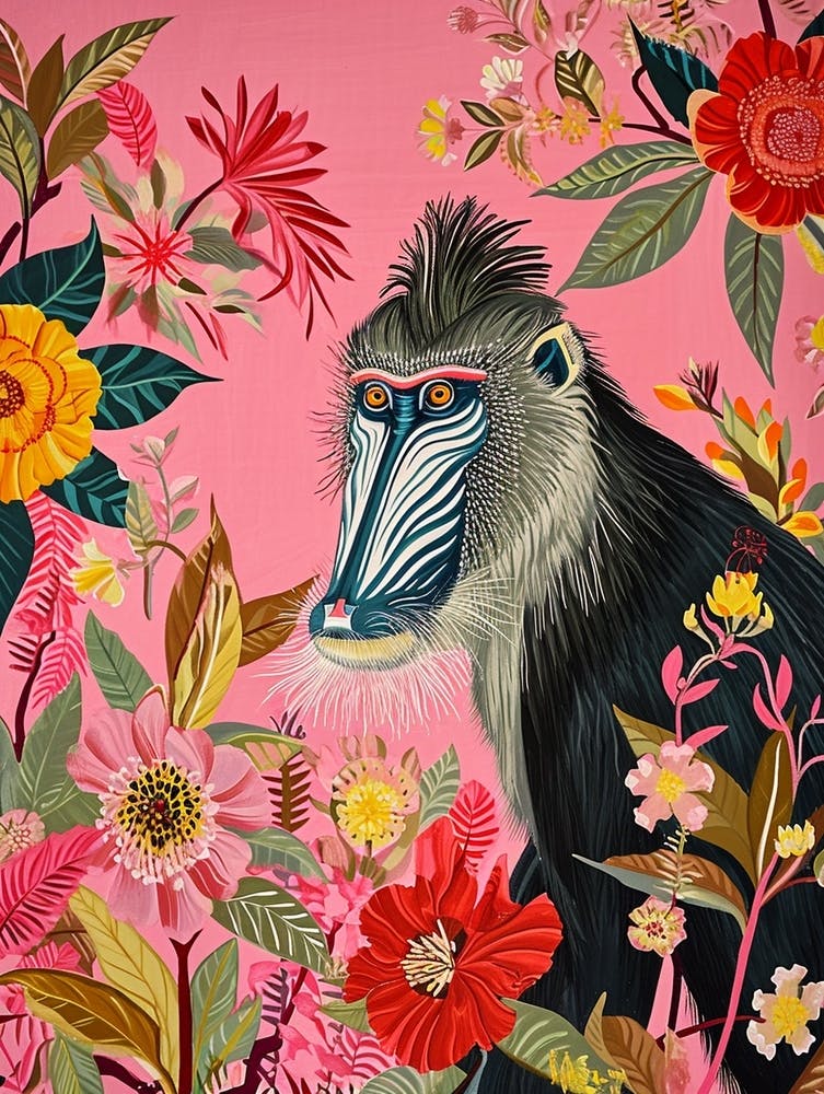 Floral Animal Painting Mandrill 2