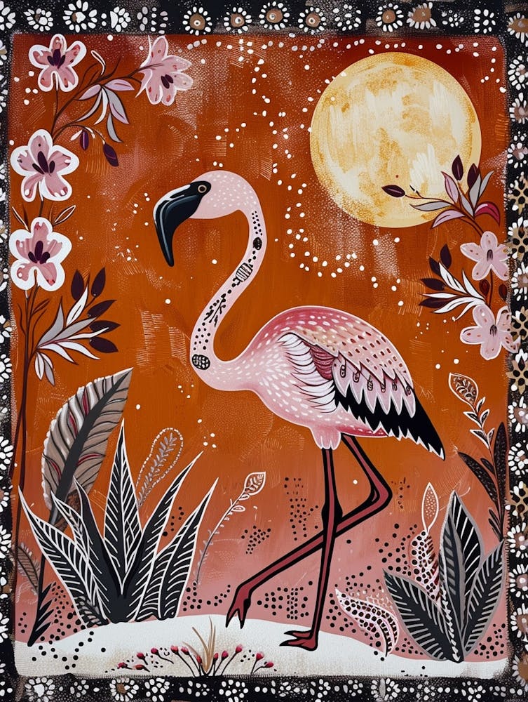 Greater Flamingo And Orchids Boho Print 1