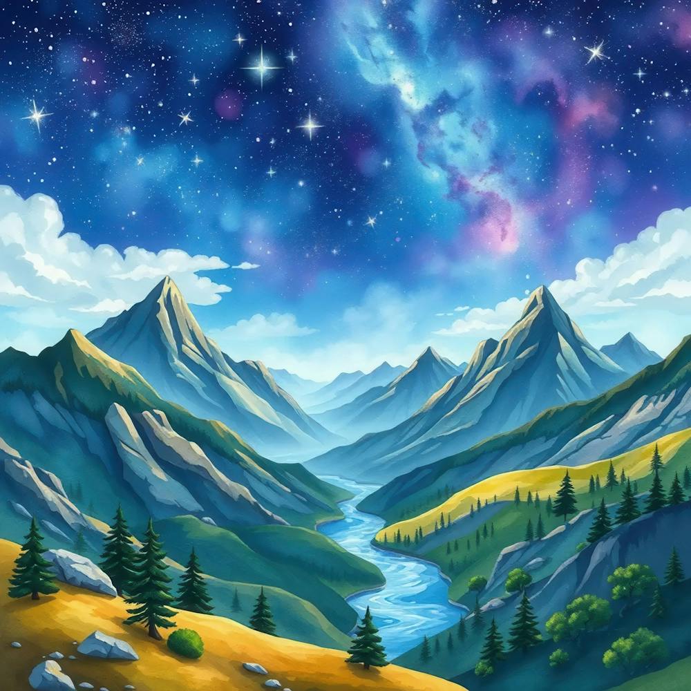 Landscape With Mountains And Stars