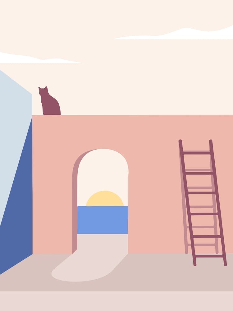 Cat Sitting On A Wall — boho travel poster