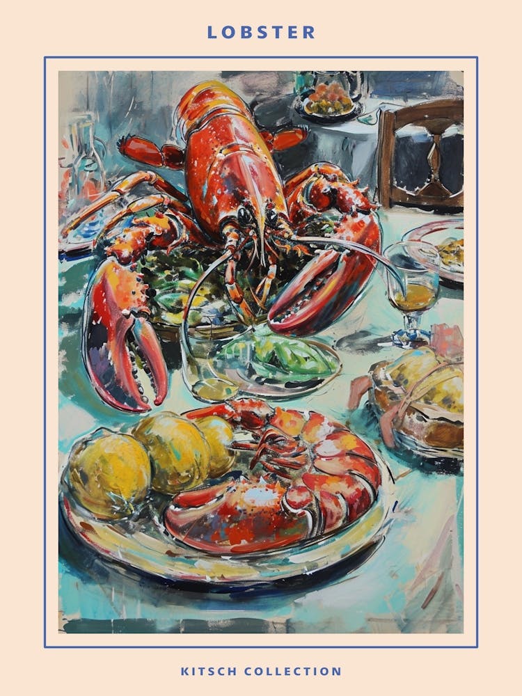 Kitsch Lobster Banquet Painting 4 Poster