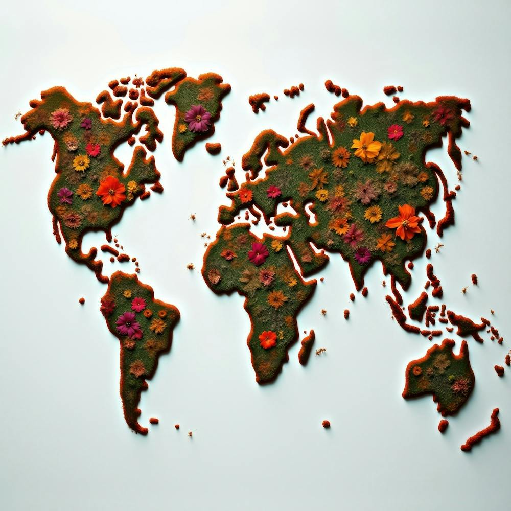 World Map With Flowers