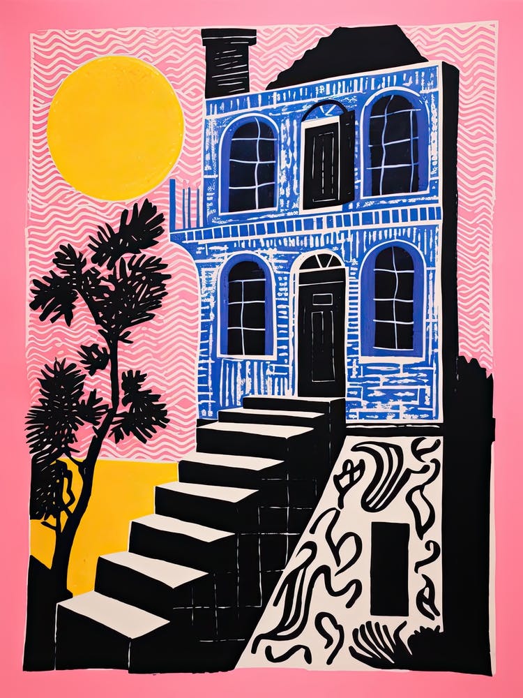 A House In New Orleans, Abstract Risograph Style 1