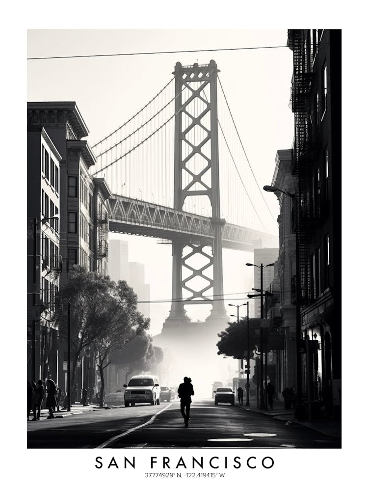 Poster Of San Francisco, Black And White Analogue Photograph 4