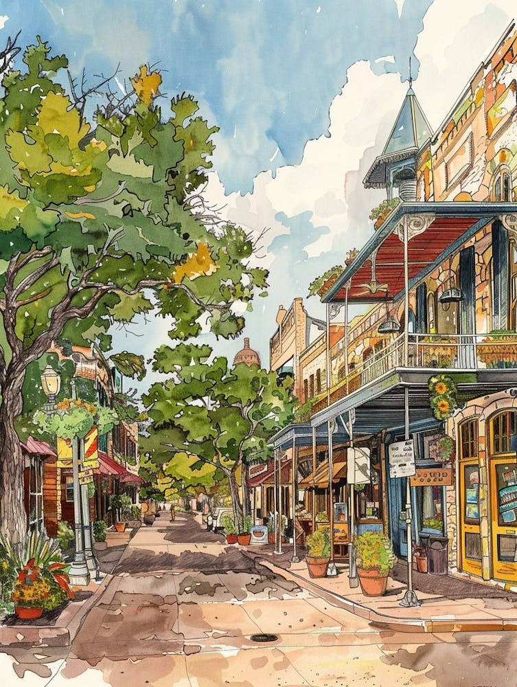 Storybook Illustration Rainey Street Historic District Austin Texas 4