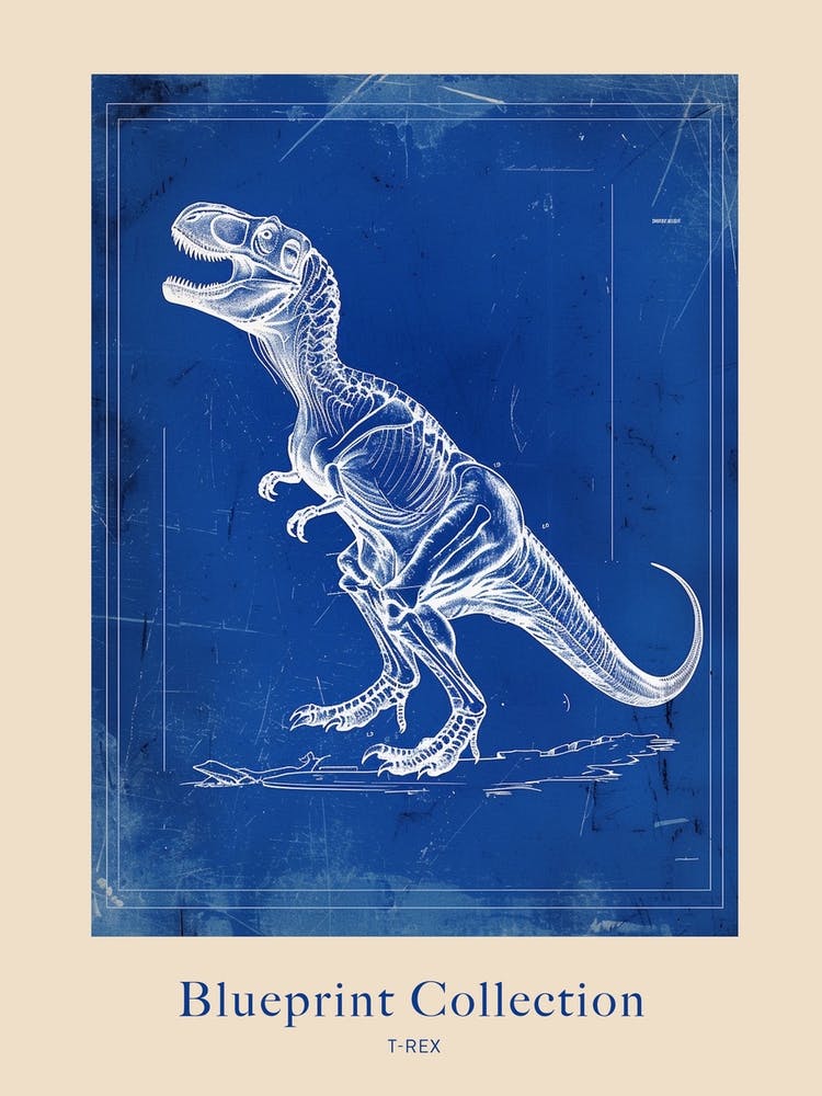 T Rex Blue Print Inspired 4 Poster