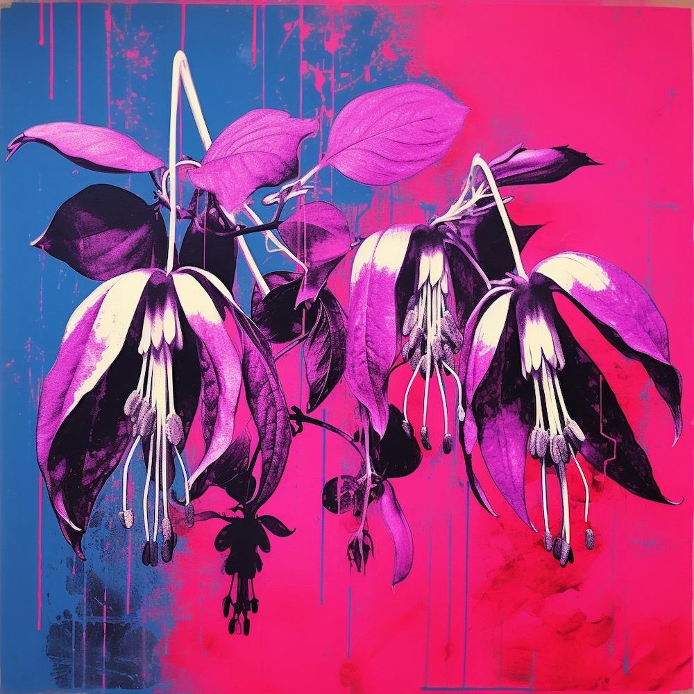 Andy Warhol Style Pop Art Flowers Fuchsia 2 Square