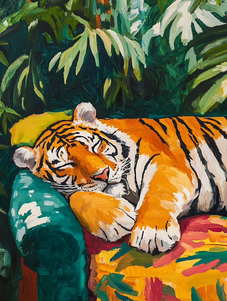 Oil Painting Tiger Sleeping 4