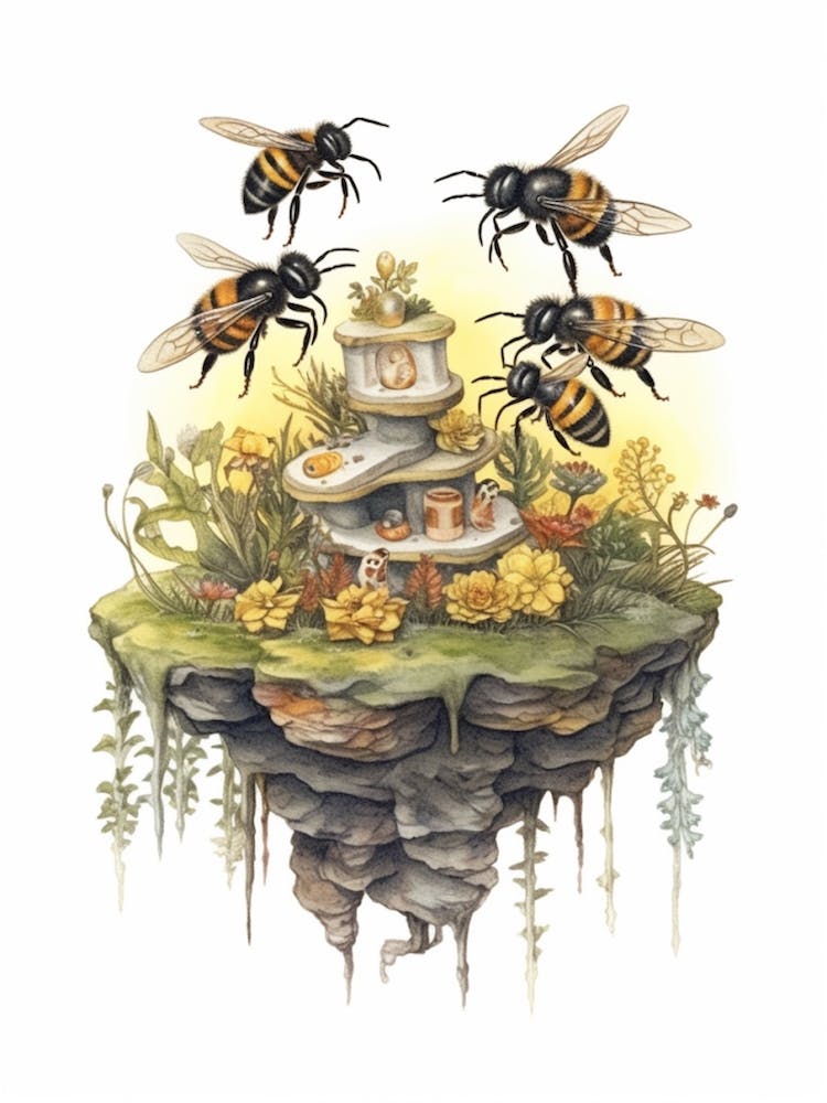 Drohnenbiene Bienenstock Aquarell Illustration 2