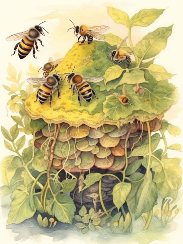 Digger Bee Beehive Watercolour Illustration 2