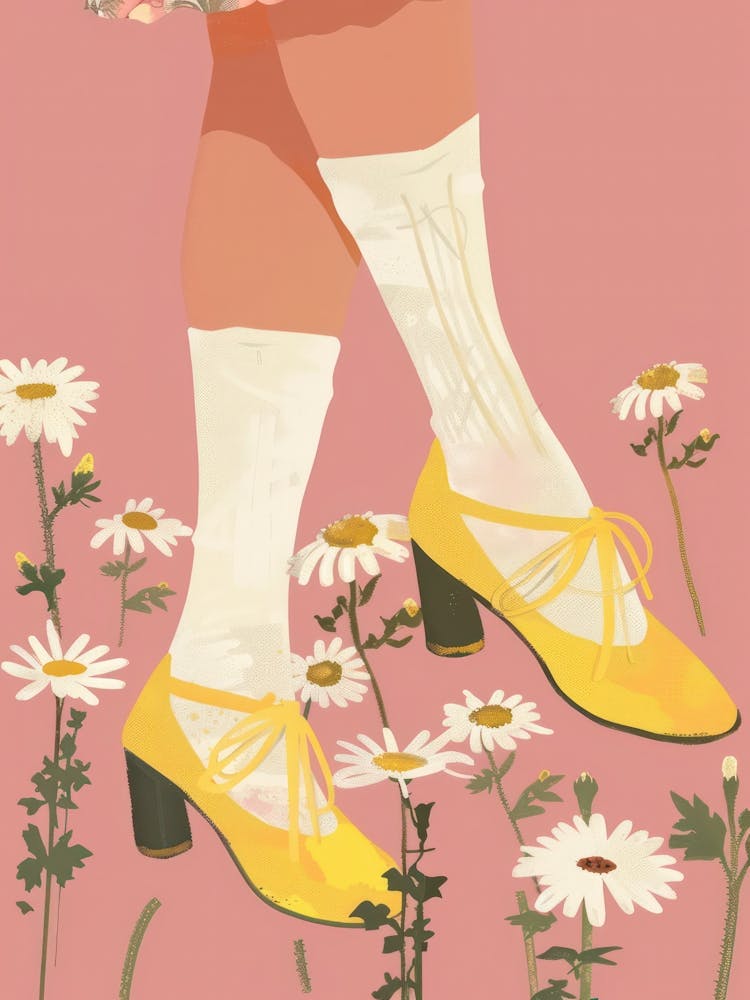Woman Yellow Shoes With Flowers 4